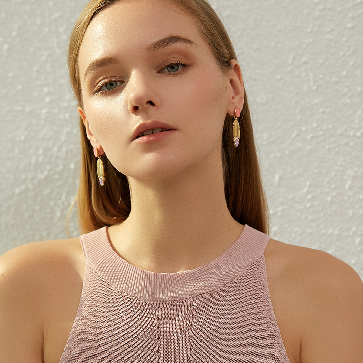 Pastel Enamel Feather Drop Earrings, Boho Color-Block Tips