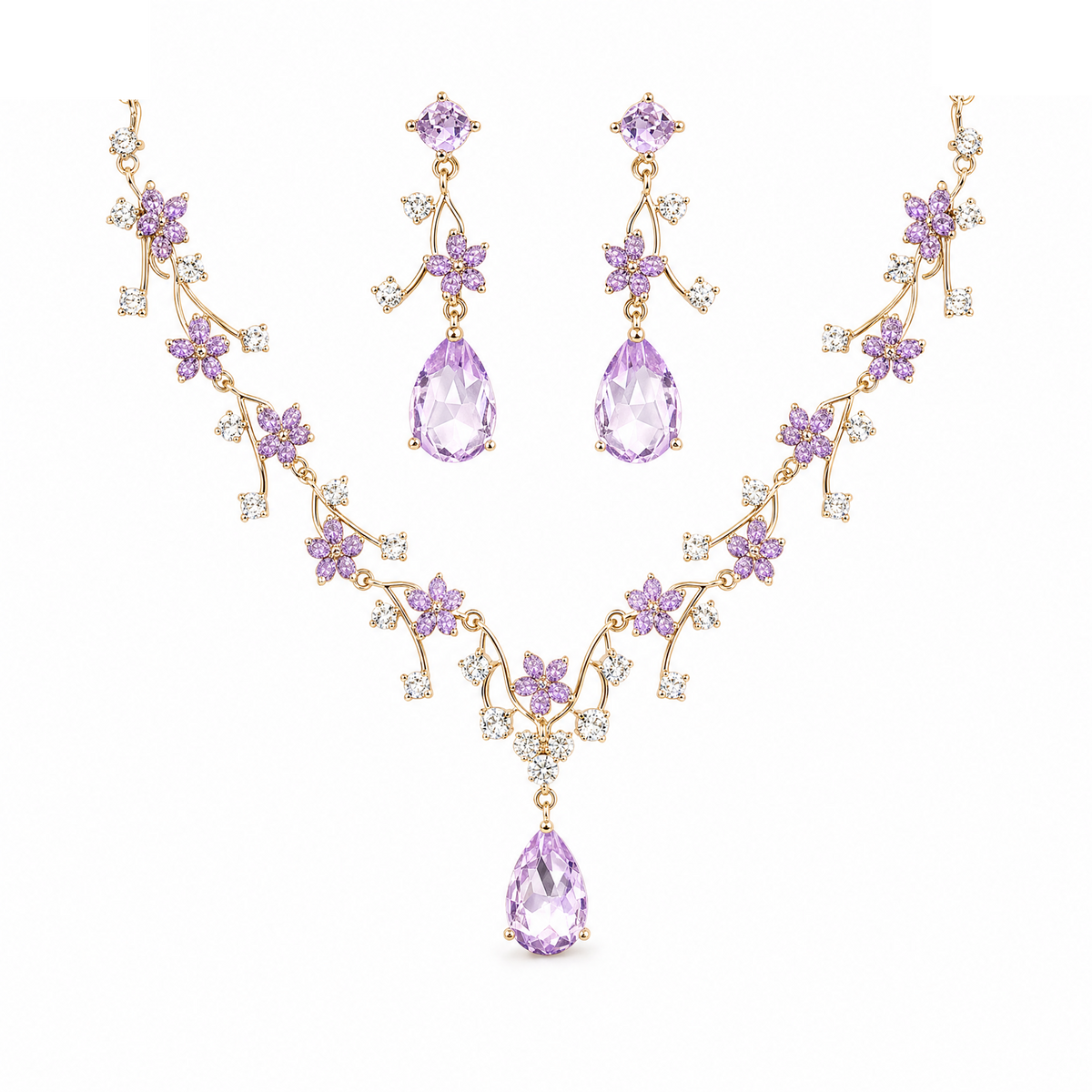 Two-Piece Teardrop Crystal Floral Set