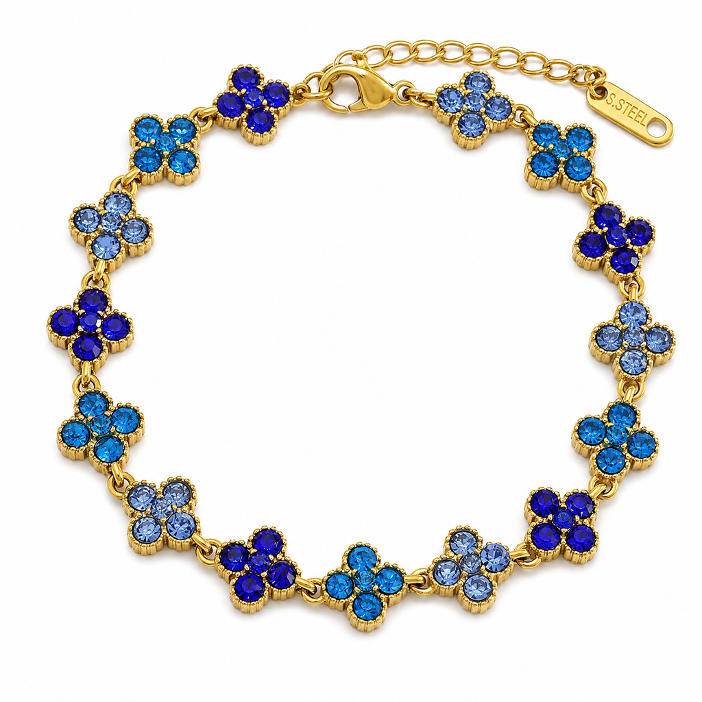 Ombre Crystal Clover Chain Bracelet, 18K Gold Plated Waterproof Four-Leaf Clover