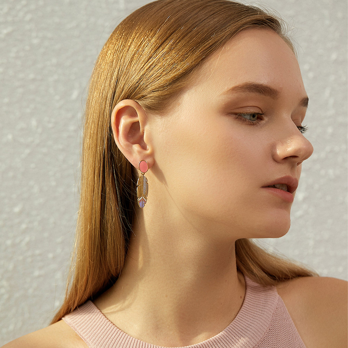 Pastel Enamel Feather Drop Earrings, Boho Color-Block Tips