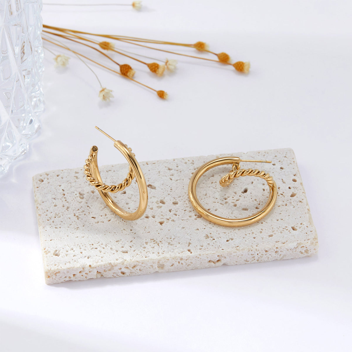 Twisted Croissant Open Hoop Earrings, Domed Texture