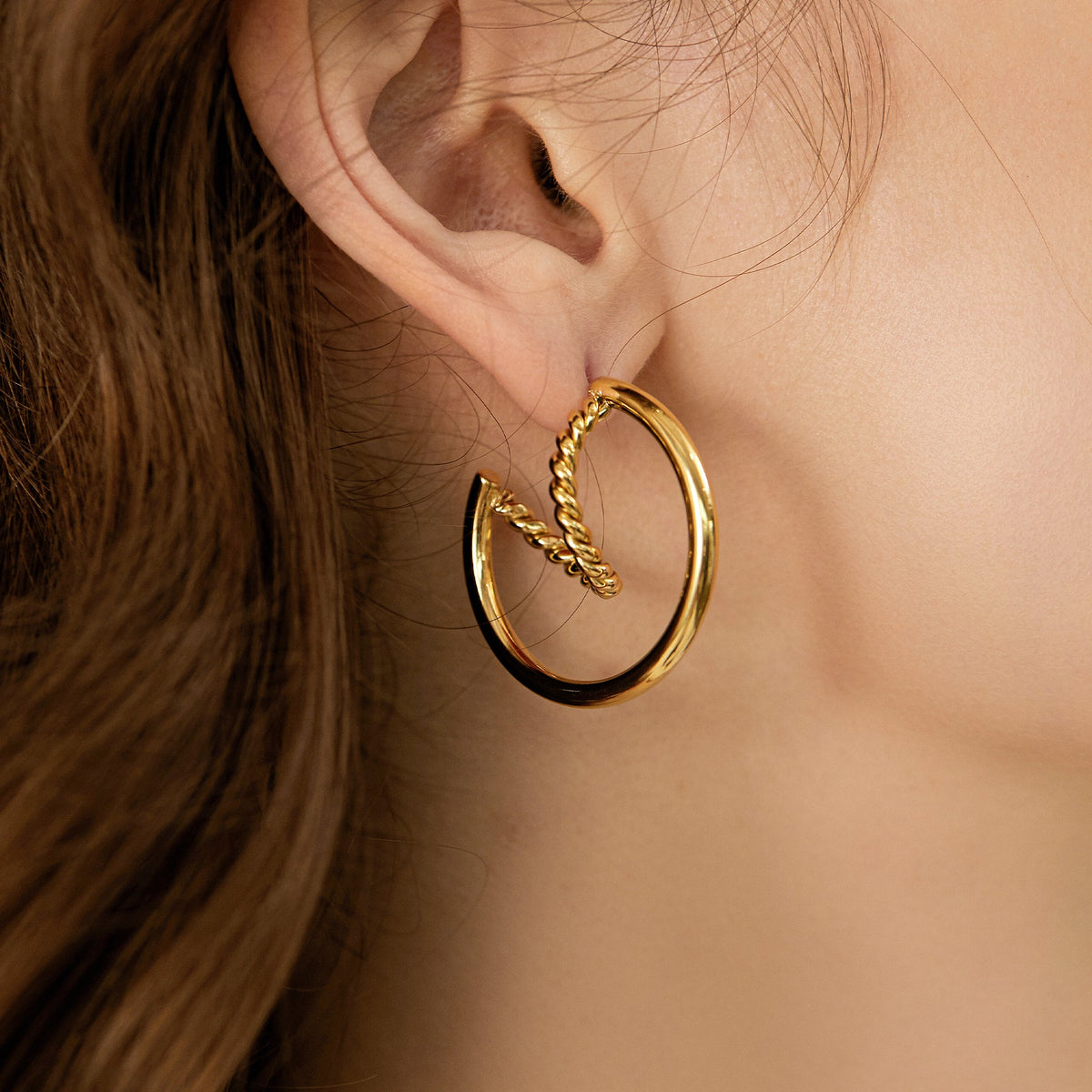 Twisted Croissant Open Hoop Earrings, Domed Texture