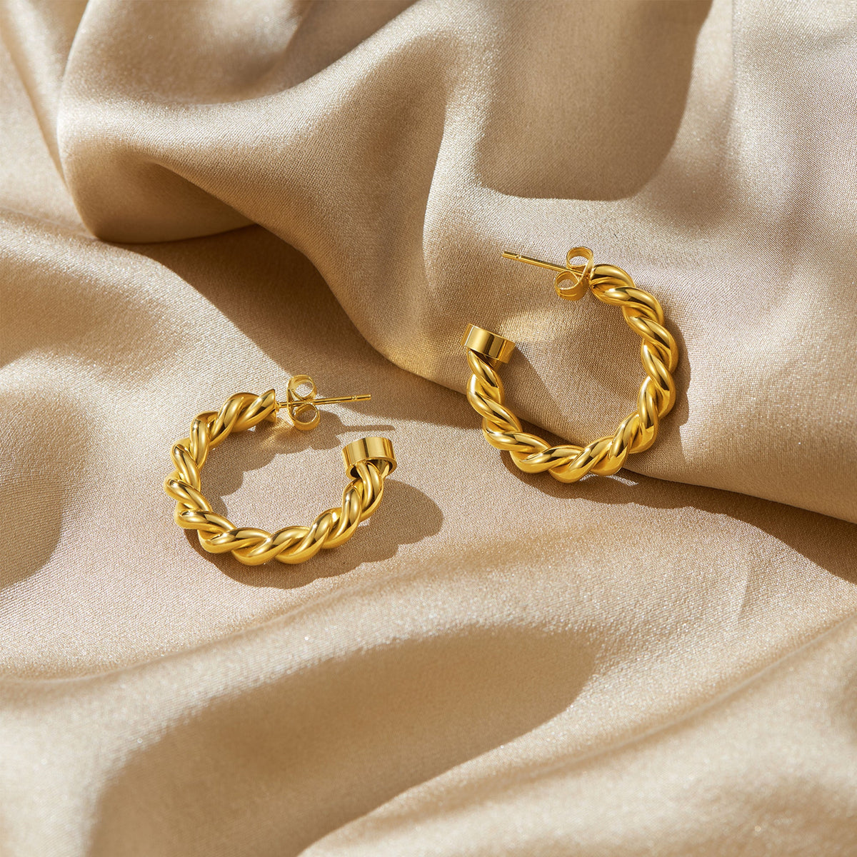 Open C-Shaped Twisted Rope Half-Hoop Earrings