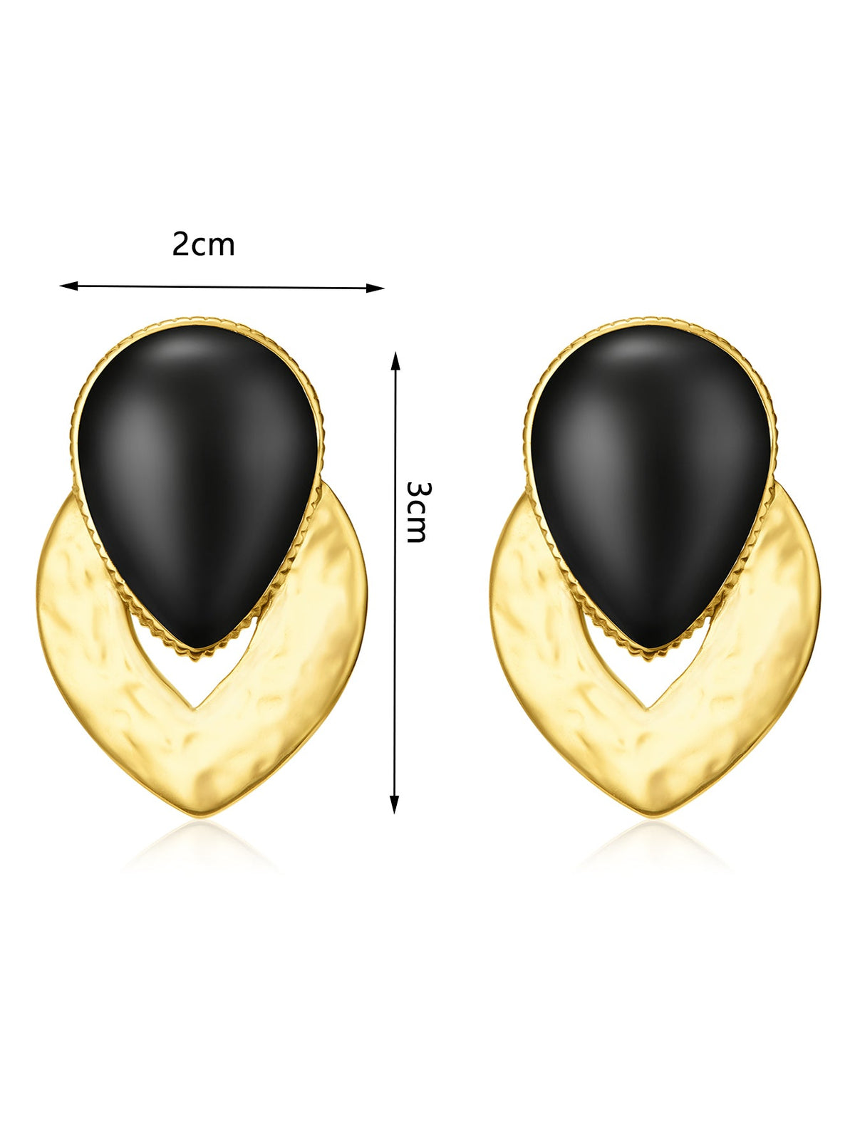 Black Teardrop Hammered Gold Statement Earrings, 15.4g