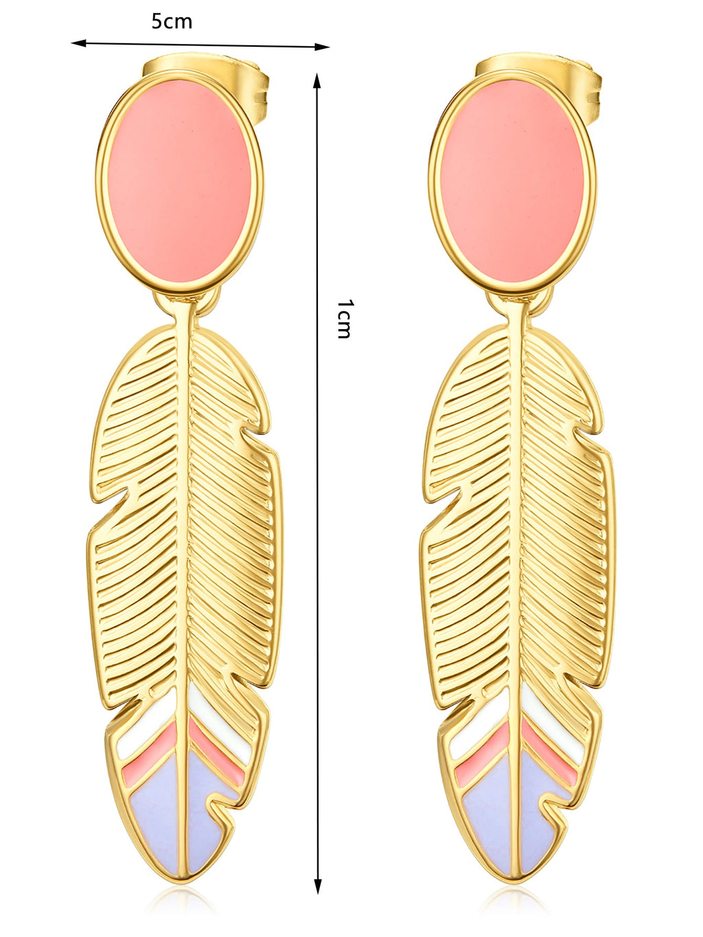 Pastel Enamel Feather Drop Earrings, Boho Color-Block Tips
