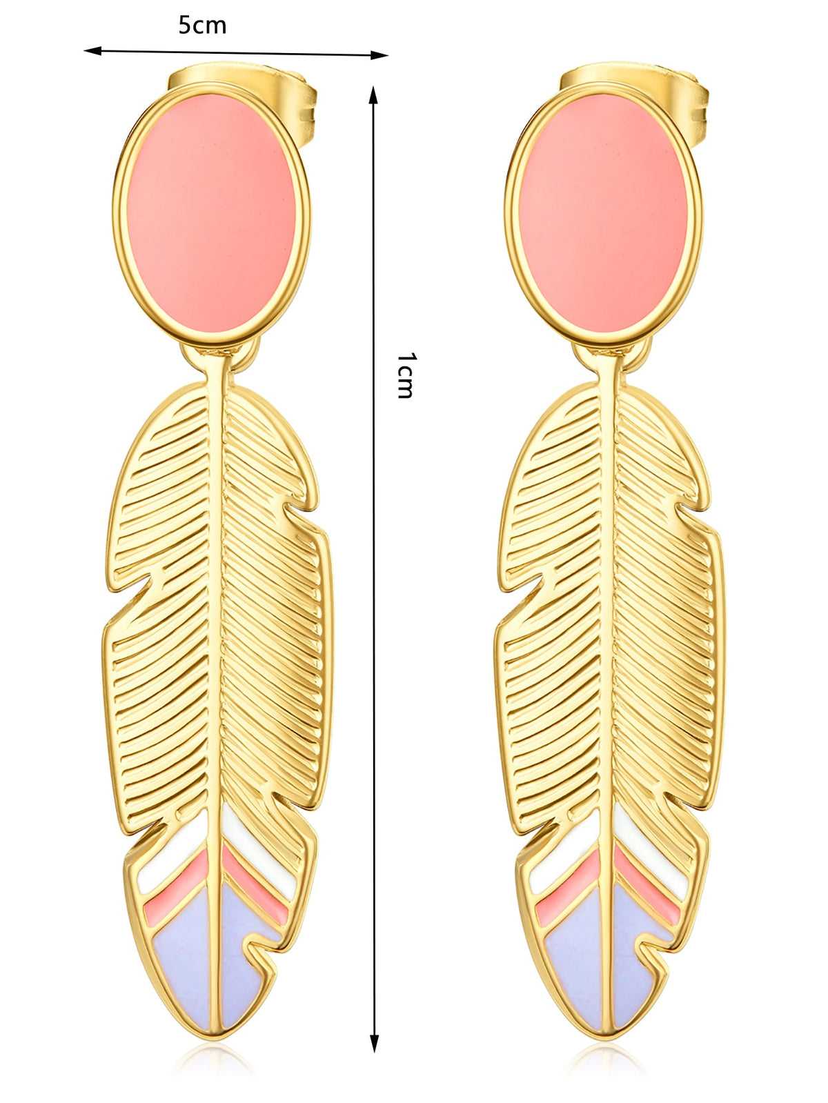 Pastel Enamel Feather Drop Earrings, Boho Color-Block Tips