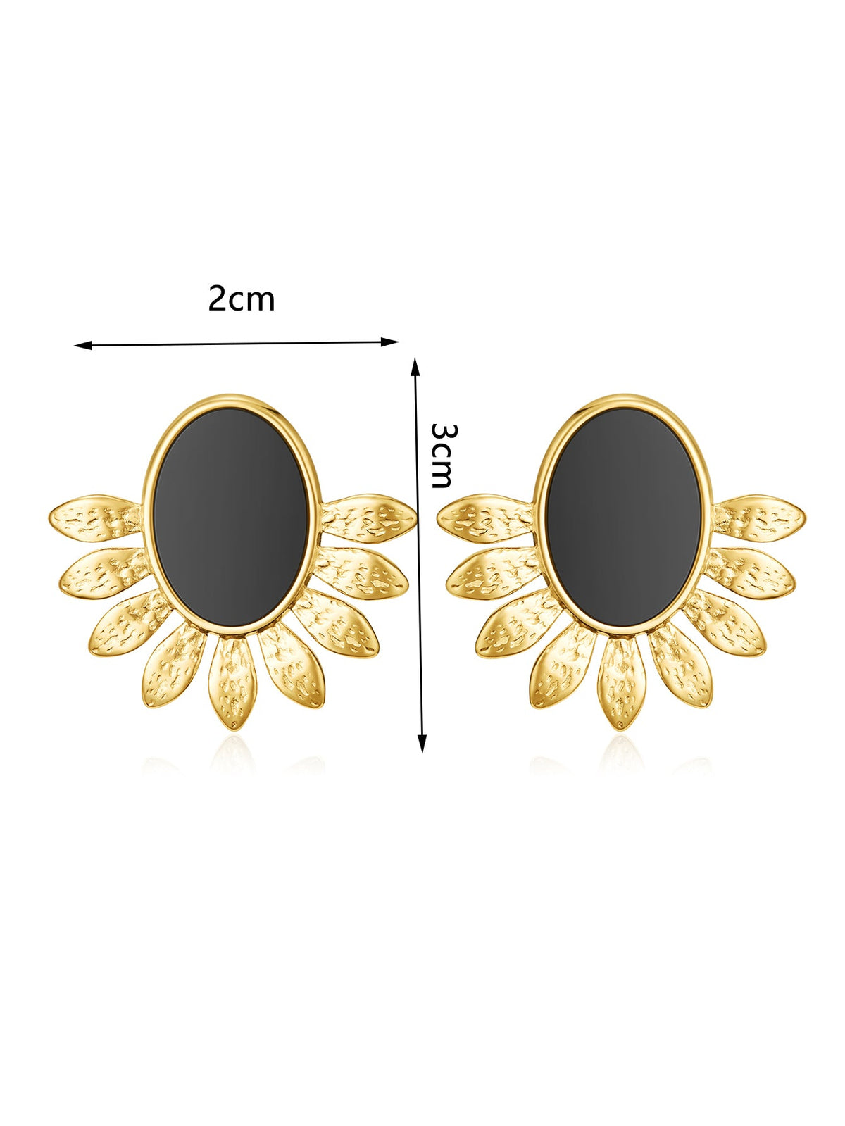 Black Oval Sunburst Statement Studs, Art Deco Halo