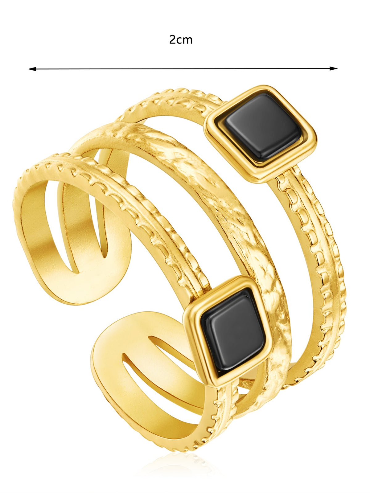 Triple-Band Black Square Wrap Ring