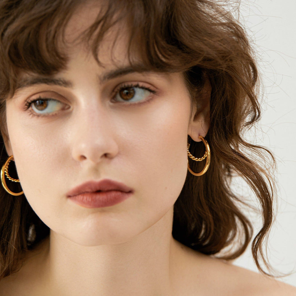 Twisted Croissant Open Hoop Earrings, Domed Texture