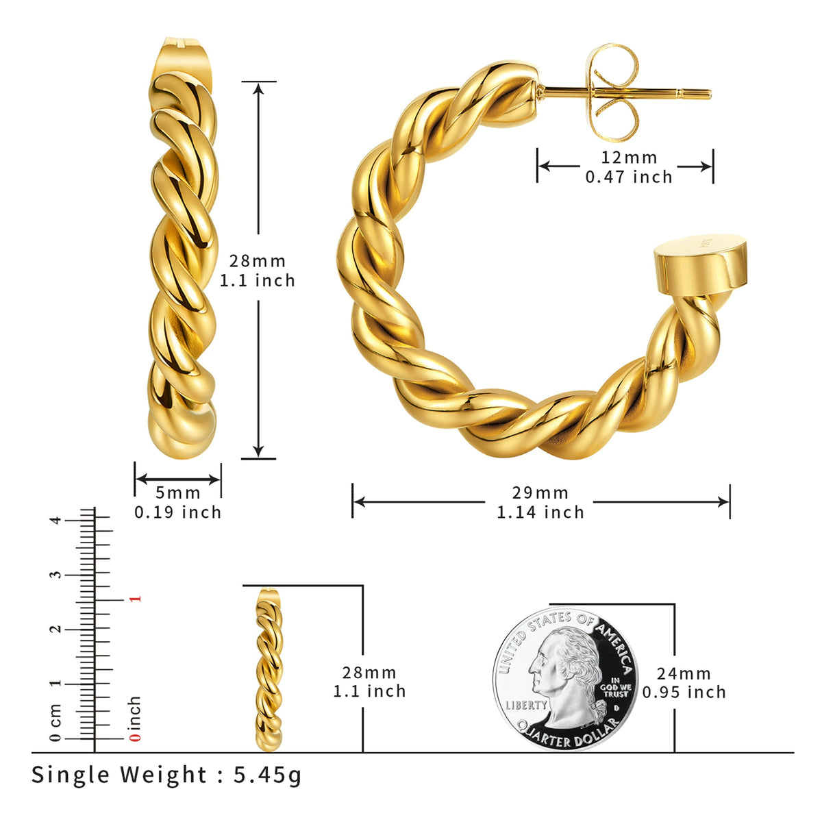 Open C-Shaped Twisted Rope Half-Hoop Earrings