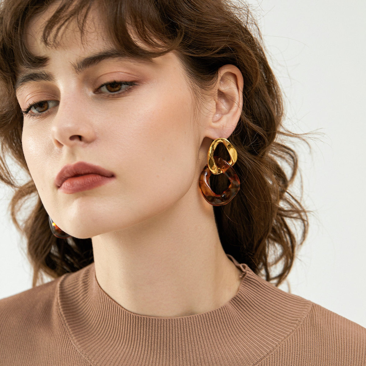 Leopard Resin Interlocking Link Drop Earrings, 14K Plated