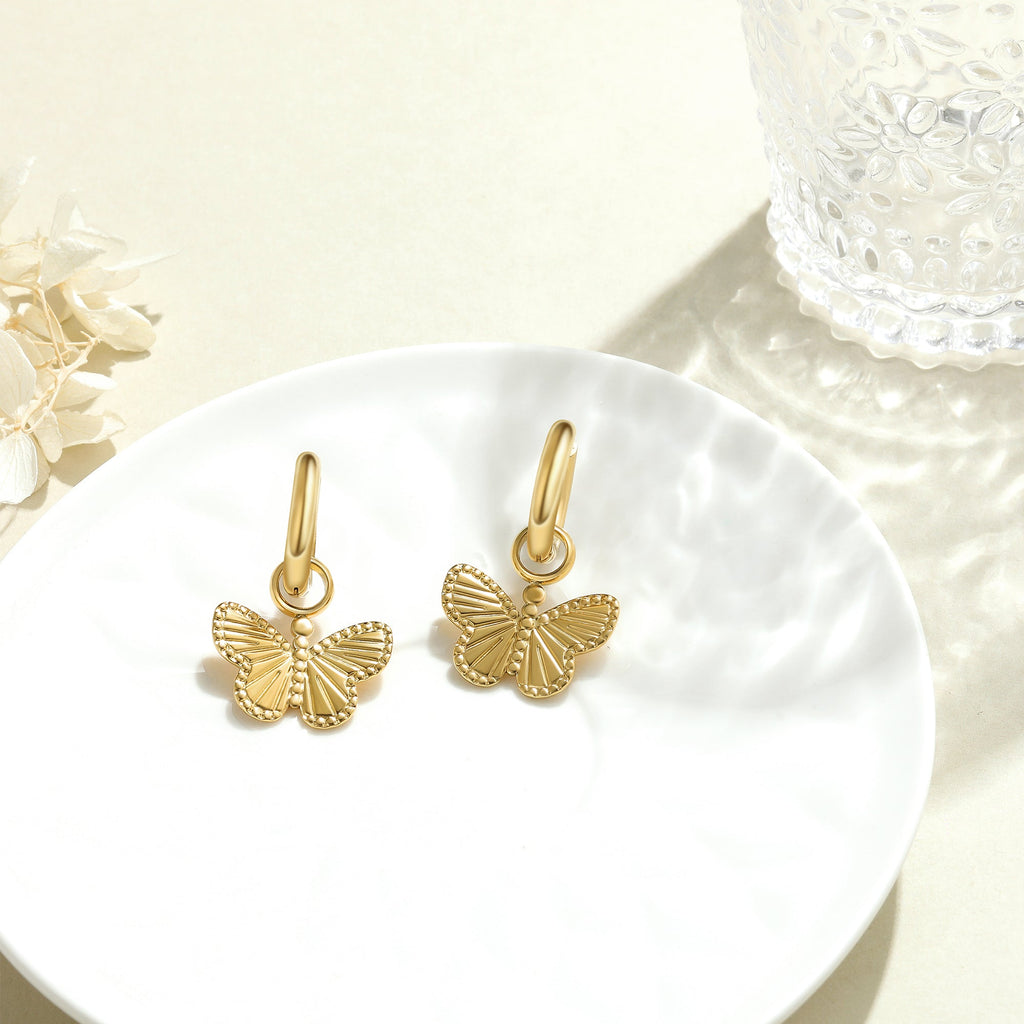 Butterfly Charm Huggie Hoop Earrings, Removable Charm