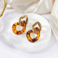 Leopard Resin Interlocking Link Drop Earrings, 14K Plated
