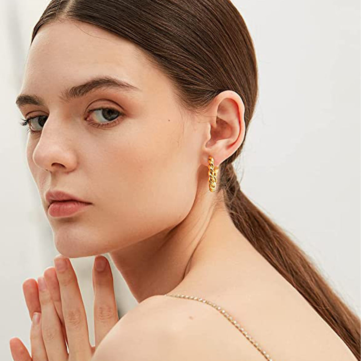 Open C-Shaped Twisted Rope Half-Hoop Earrings