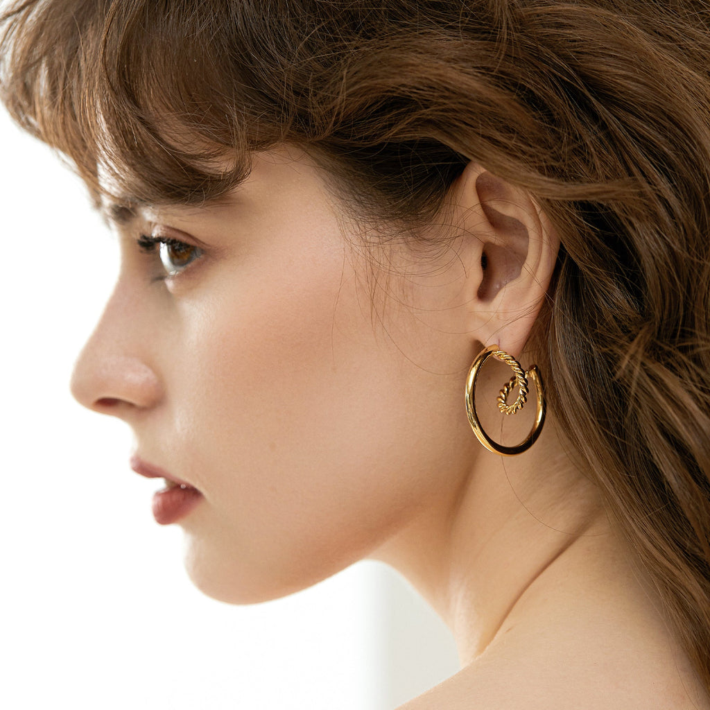 Twisted Croissant Open Hoop Earrings, Domed Texture