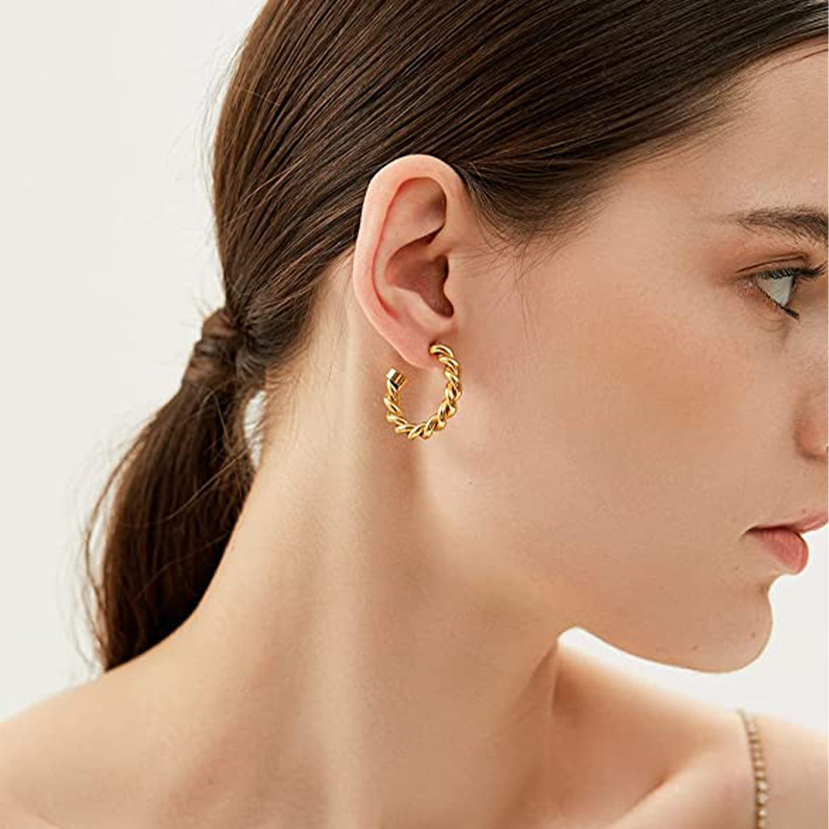 Open C-Shaped Twisted Rope Half-Hoop Earrings