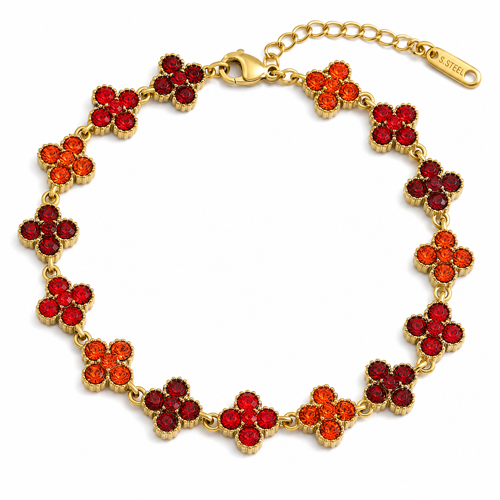 Ombre Crystal Clover Chain Bracelet, 18K Gold Plated Waterproof Four-Leaf Clover