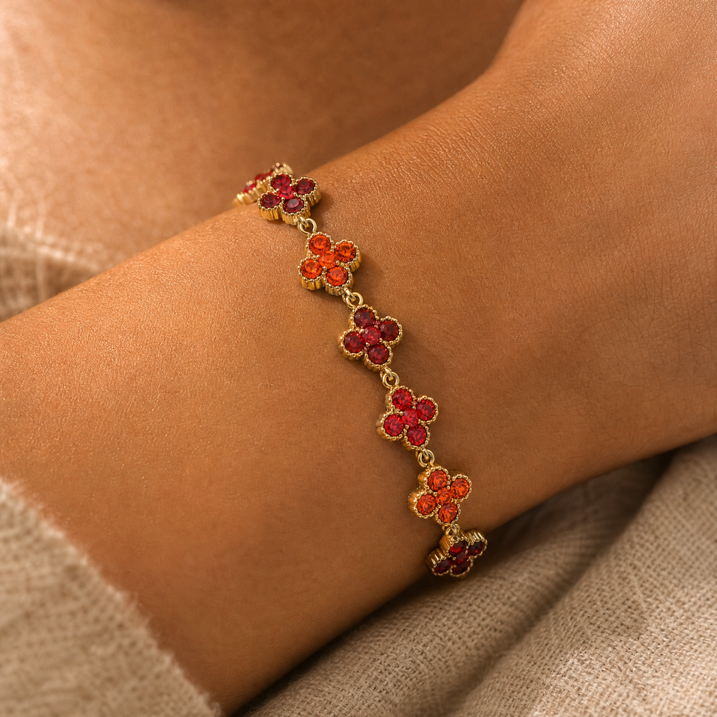 Ombre Crystal Clover Chain Bracelet, 18K Gold Plated Waterproof Four-Leaf Clover